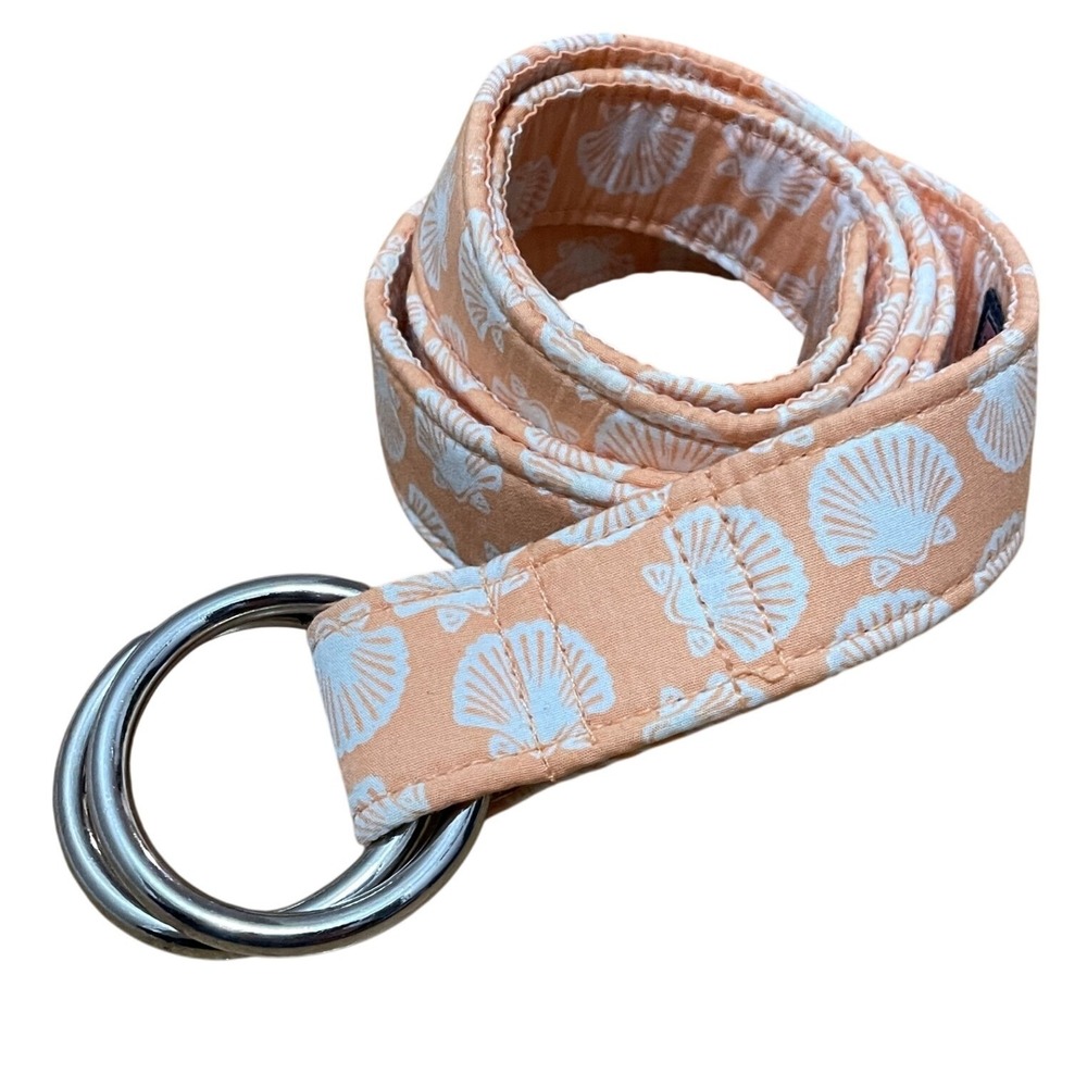 Vineyard Vines Women's Medium Preppy Peach‎ Seashell Print Cotton D-Ring Belt